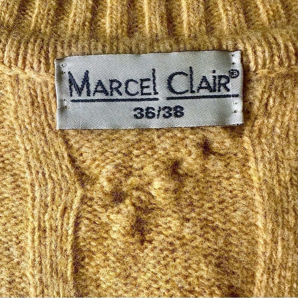 Marcel Clair Lambswool Cable Knit Sweater M Yellow Vintage Germany - Picture 11 of 12